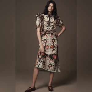 NWT Small FARM Rio Flowing Beauty Blue Short Sleeve Midi Dress